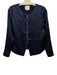 Reformation Size 2 Navy Blue Silk Long Sleeve Piping Button Front Satin Top Navy Blue / 2