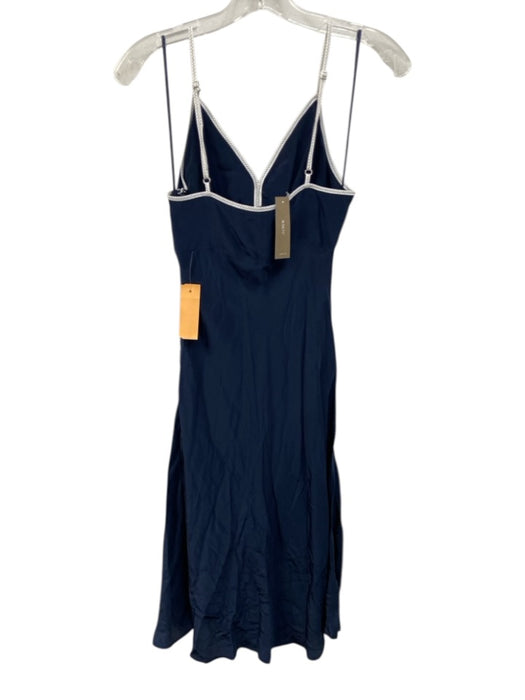 J Crew Size 0 Navy Blue & White Viscose Spaghetti Strap Stitch Detail Midi Dress Navy Blue & White / 0