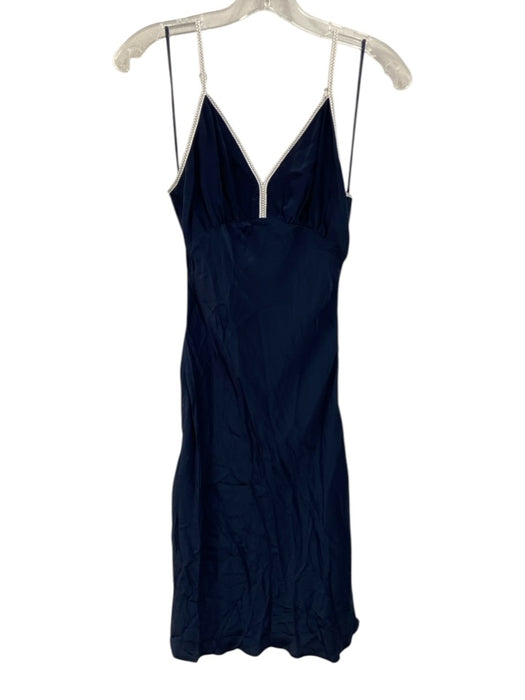 J Crew Size 0 Navy Blue & White Viscose Spaghetti Strap Stitch Detail Midi Dress Navy Blue & White / 0