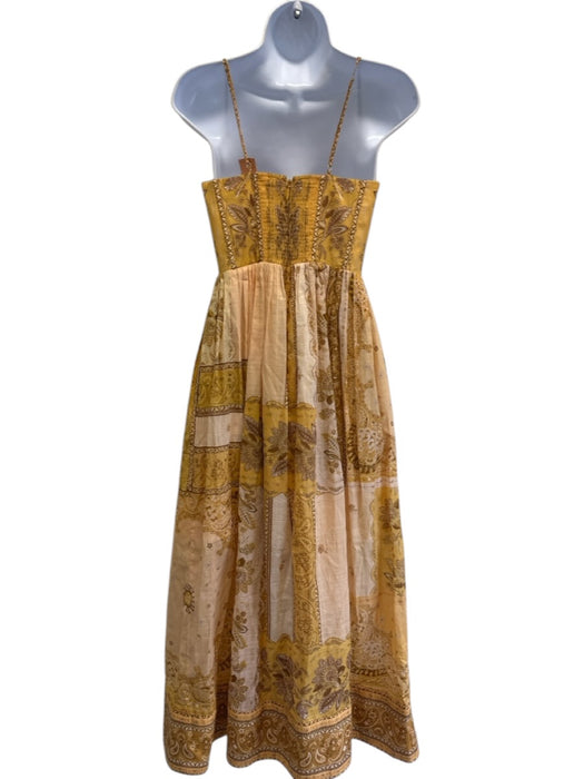 Zimmermann Size 0 Yellow & Brown Cotton Spaghetti Strap Floral Cupped Maxi Dress Yellow & Brown / 0