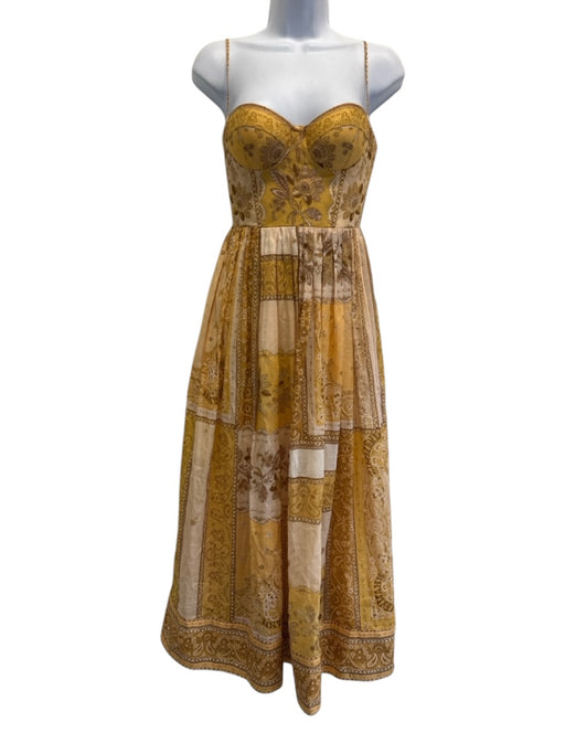 Zimmermann Size 0 Yellow & Brown Cotton Spaghetti Strap Floral Cupped Maxi Dress Yellow & Brown / 0