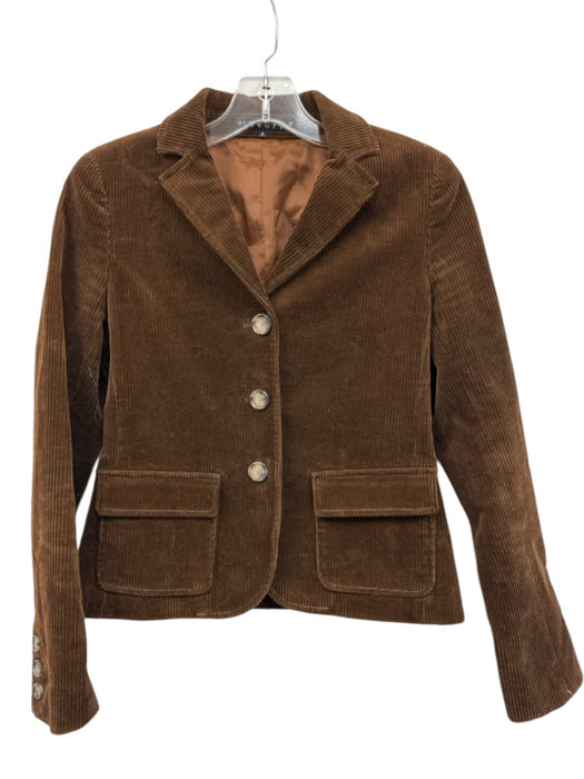 Theory Size 2 Brown Cotton Corduroy Tortoise Buttons Blazer Jacket Brown / 2