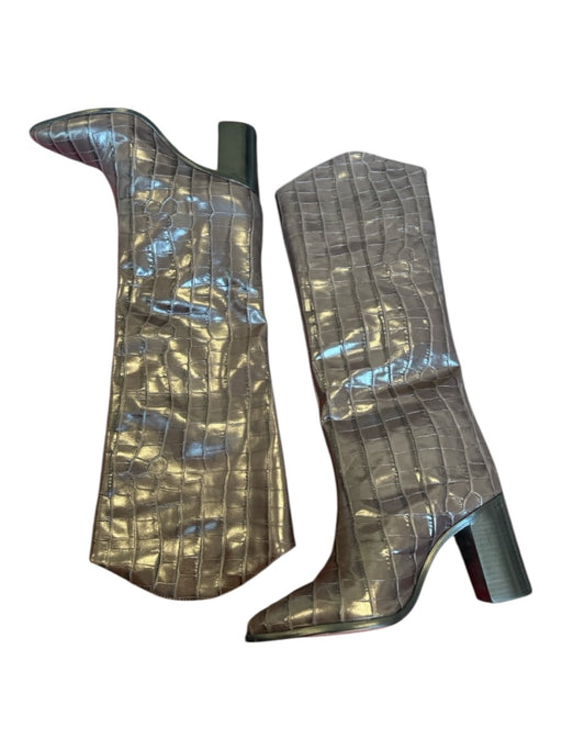 Schutz Shoe Size 7B Brown Leather Croc Embossed Block Heel Over the Knee Boots Brown / 7B
