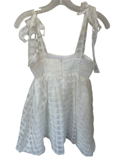 Amanda Uprichard Size XS White Polyester Tie Straps Grid Baby Doll Dress White / XS
