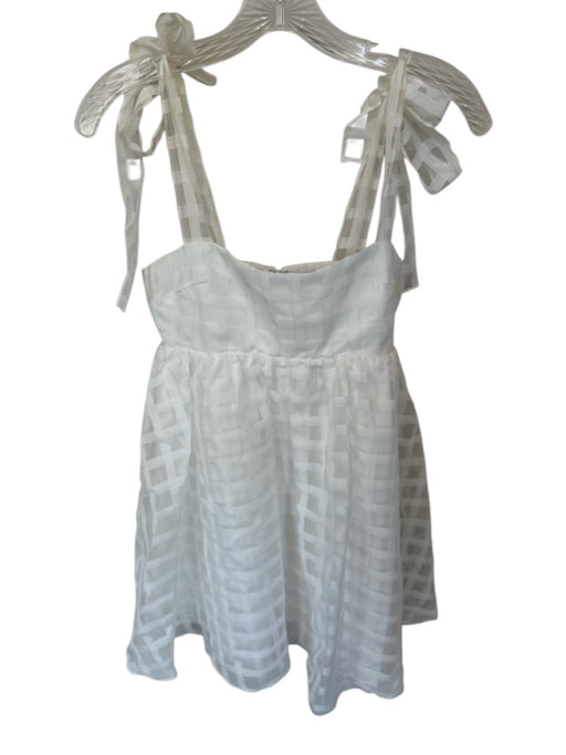 Amanda Uprichard Size XS White Polyester Tie Straps Grid Baby Doll Dress White / XS
