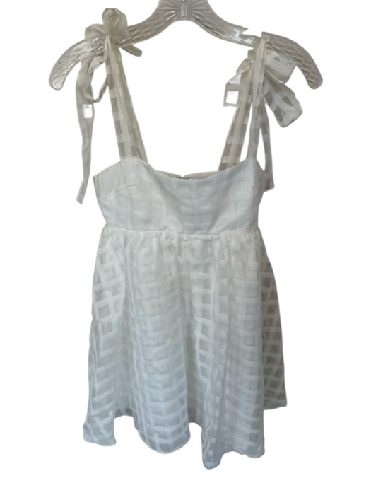 Amanda Uprichard Size XS White Polyester Tie Straps Grid Baby Doll Dress White / XS