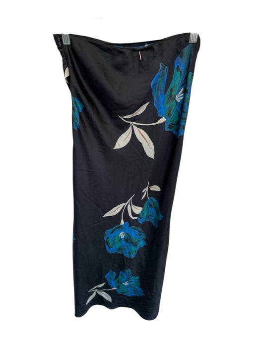 Misa Size S Black & Blue Polyester Strapless Flowers Side Zip Maxi Dress Black & Blue / S