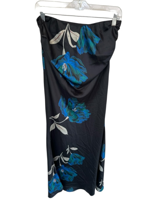Misa Size S Black & Blue Polyester Strapless Flowers Side Zip Maxi Dress Black & Blue / S