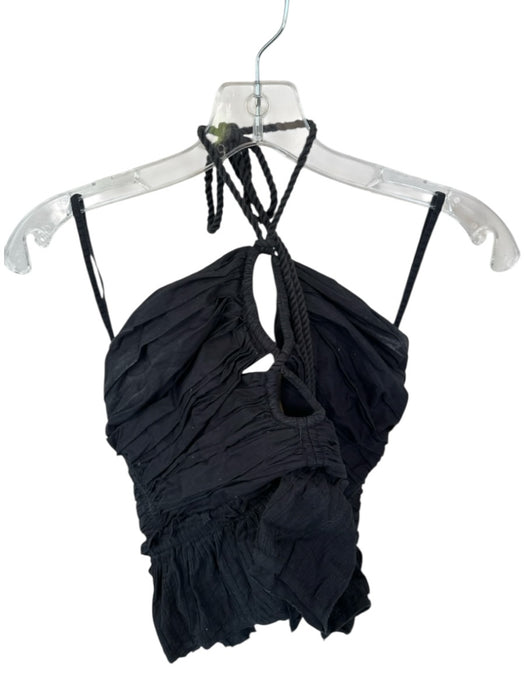 Ulla Johnson Size 4 Black Cotton Halter Neck Pleated Back Zip Cropped Top Black / 4