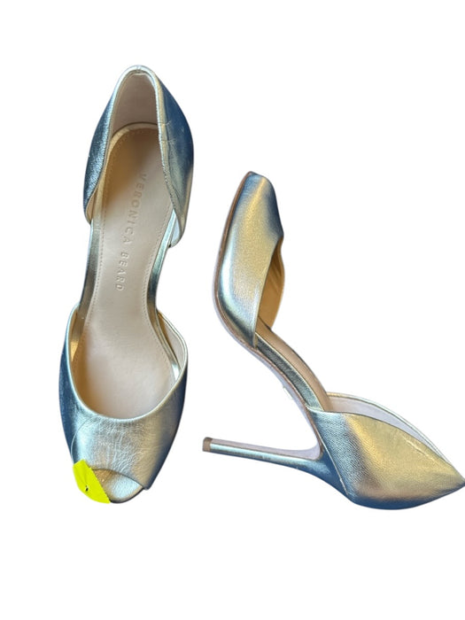 Veronica Beard Shoe Size 6.5 Gold Leather Stiletto Peep Toe Metallic Pumps Gold / 6.5