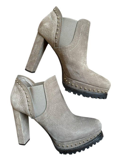 Alexander McQueen Shoe Size 40.5 Taupe Suede Heel Studded Booties Taupe / 40.5