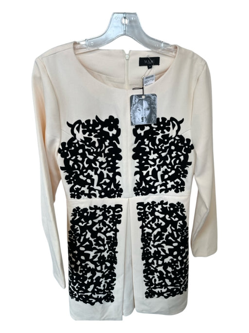 Maac Size 8 Cream & Black Polyester Long Sleeve Back Zip Dress Cream & Black / 8