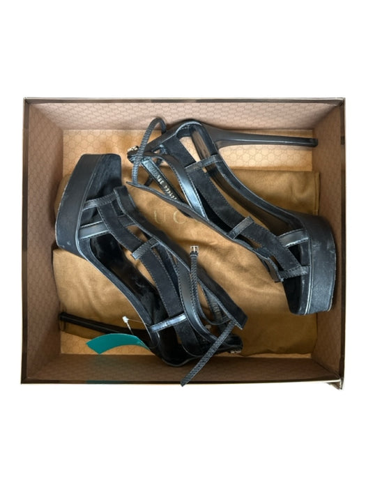 Gucci Shoe Size 39.5 Black Leather Stiletto Back Zip Platform Sandals Black / 39.5
