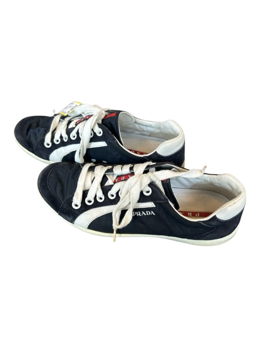 Prada Shoe Size 7 AS IS Navy & White Canvas & Leather Lace Up Athletic Sneakers Navy & White / 7