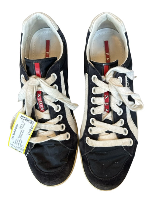 Prada Shoe Size 7 AS IS Navy & White Canvas & Leather Lace Up Athletic Sneakers Navy & White / 7