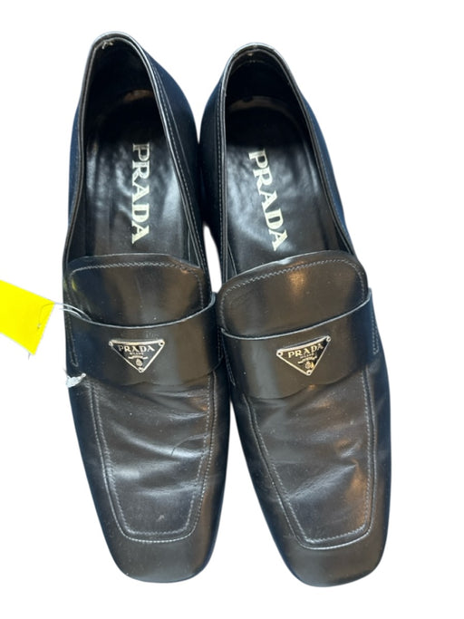 Prada Shoe Size 7 Black & Silver Leather logo Driver Men's Loafers Black & Silver / 7
