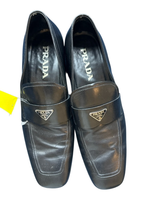 Prada Shoe Size 7 Black & Silver Leather logo Driver Men's Loafers Black & Silver / 7