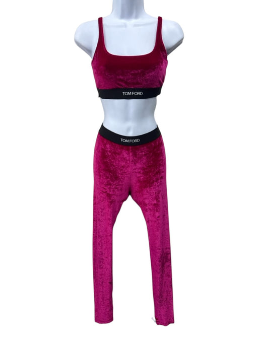 Tom Ford Size M/S Pink & Black Viscose Blend Velour Logo Band Legging Pant Set Pink & Black / M/S