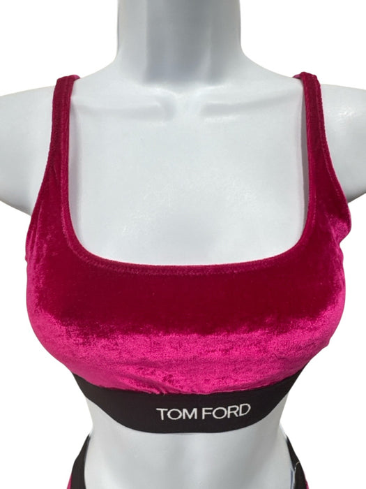 Tom Ford Size M/S Pink & Black Viscose Blend Velour Logo Band Legging Pant Set Pink & Black / M/S