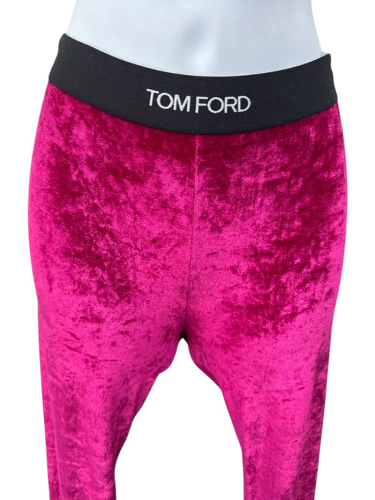 Tom Ford Size M/S Pink & Black Viscose Blend Velour Logo Band Legging Pant Set Pink & Black / M/S