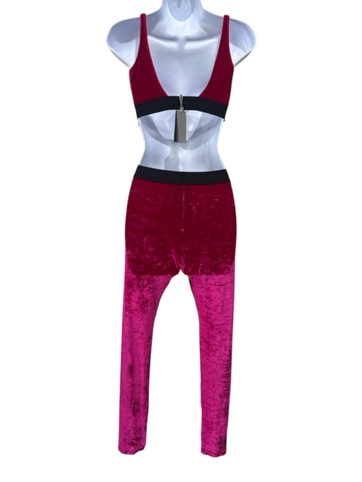 Tom Ford Size M/S Pink & Black Viscose Blend Velour Logo Band Legging Pant Set Pink & Black / M/S