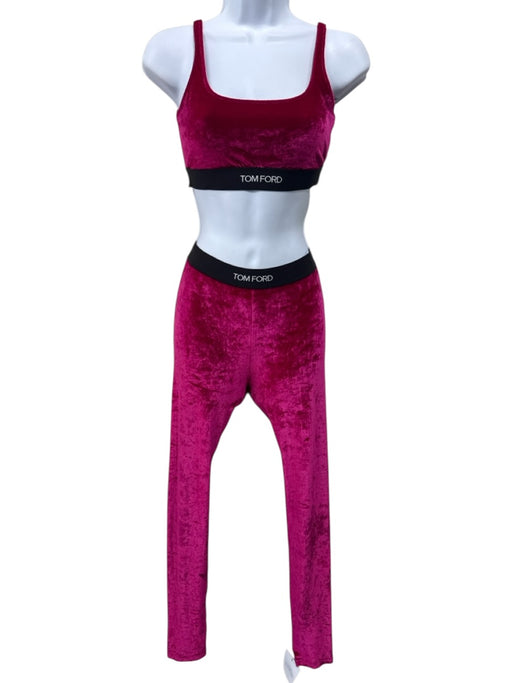 Tom Ford Size M/S Pink & Black Viscose Blend Velour Logo Band Legging Pant Set Pink & Black / M/S