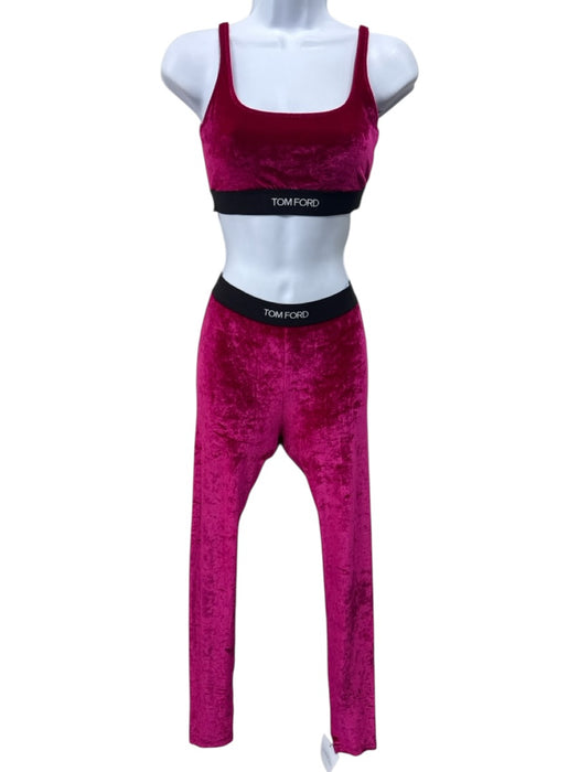 Tom Ford Size M/S Pink & Black Viscose Blend Velour Logo Band Legging Pant Set Pink & Black / M/S