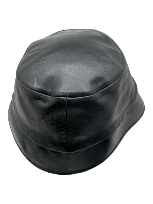 Chanel Black Lambskin Metal Logo Bucket Hat Black / M