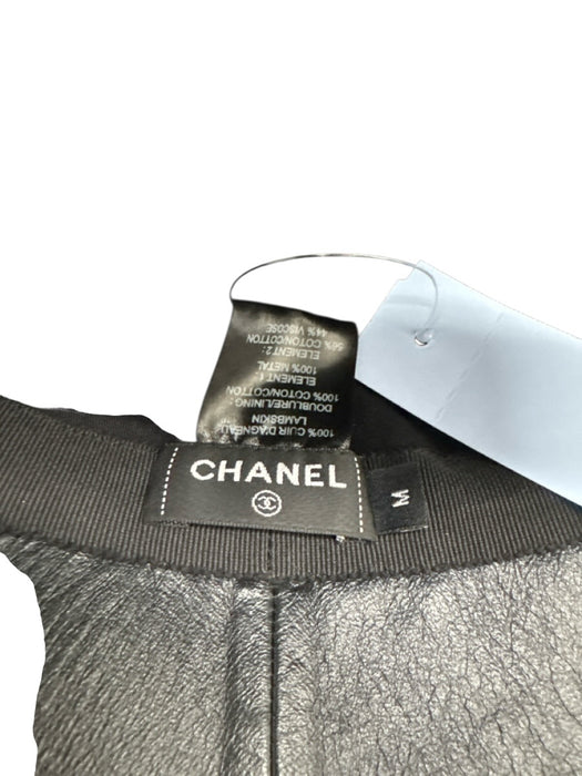 Chanel Black Lambskin Metal Logo Bucket Hat Black / M