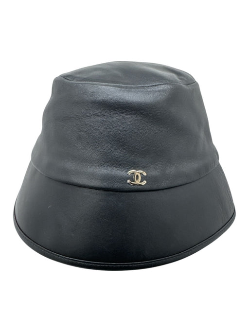 Chanel Black Lambskin Metal Logo Bucket Hat Black / M