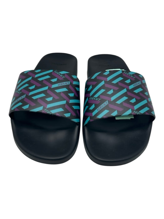 Versace Shoe Size 44 Black & Purple Rubber Abstract Slide Men's Shoes Black & Purple / 44
