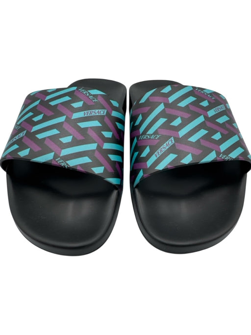 Versace Shoe Size 44 Black, Purple & Aqua Rubber Slide Shoes Black, Purple & Aqua / 44