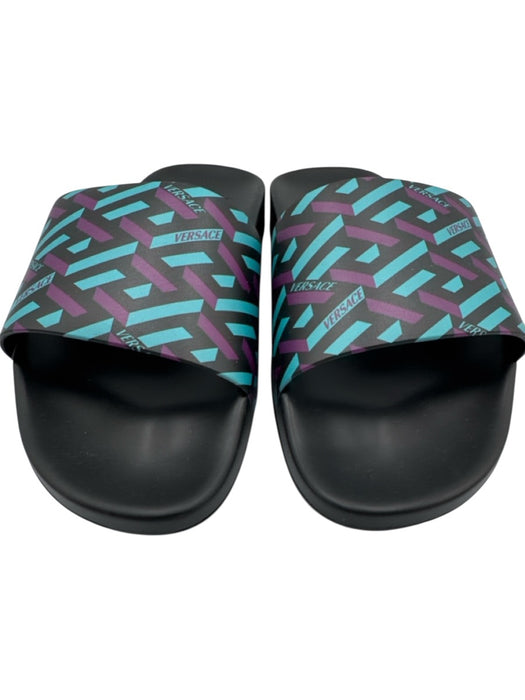 Versace Shoe Size 44 Black, Purple & Aqua Rubber Slide Shoes Black, Purple & Aqua / 44