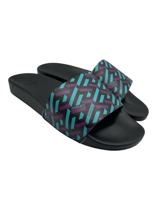 Versace Shoe Size 44 Black, Purple & Aqua Rubber Slide Shoes Black, Purple & Aqua / 44