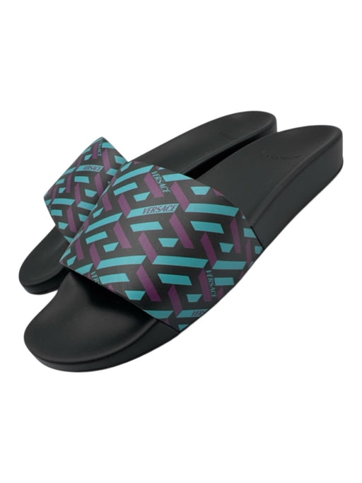 Versace Shoe Size 44 Black, Purple & Aqua Rubber Slide Shoes Black, Purple & Aqua / 44
