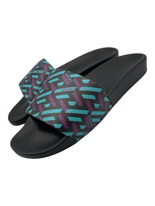 Versace Shoe Size 44 Black, Purple & Aqua Rubber Slide Shoes Black, Purple & Aqua / 44