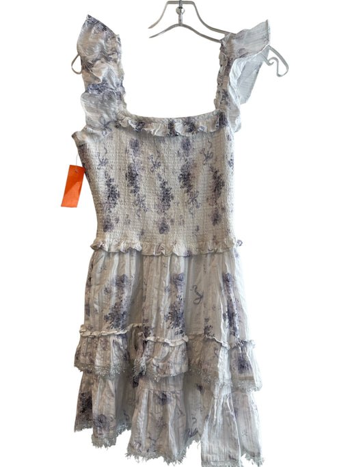 Love Shack Fancy Size Medium White & Purple Cotton Blend Stretch Panel Dress White & Purple / Medium