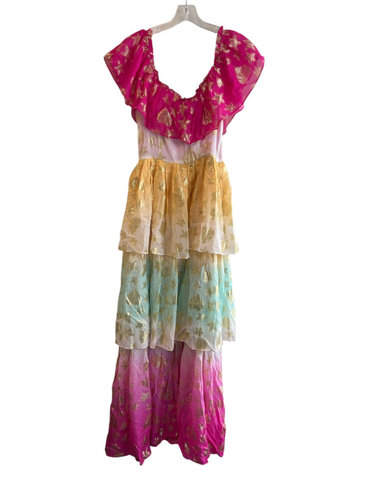 Love Shack Fancy Size 4 Pink, Gold & Multi Viscose Side Zip Off Shoulder Dress Pink, Gold & Multi / 4