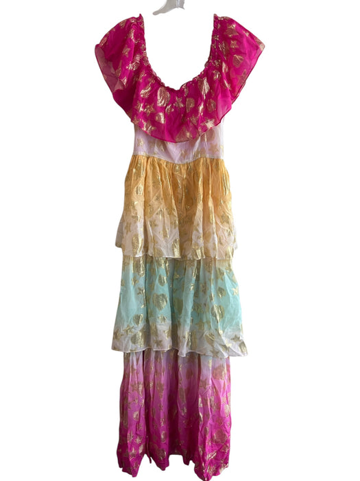 Love Shack Fancy Size 4 Pink, Gold & Multi Viscose Side Zip Off Shoulder Dress Pink, Gold & Multi / 4