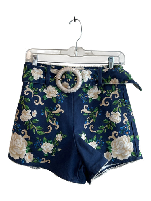 Farm Rio Size 25 Navy & Multi Cotton High Rise Belted Floral Print Shorts Navy & Multi / 25
