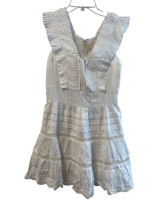 BTB Size M White 100% Cotton Pleated Bodice Tiered Ruffle Mini Dress White / M