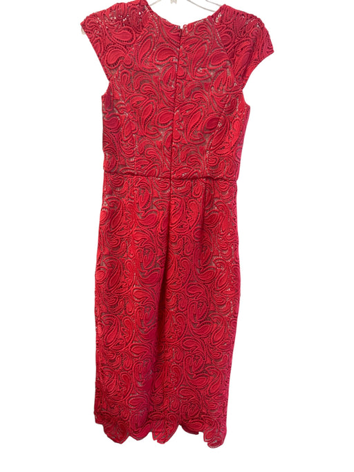 Shoshanna Size 4 Red Polyester Guipere Lace Overlay Cap Sleeve Lined Midi Dress Red / 4