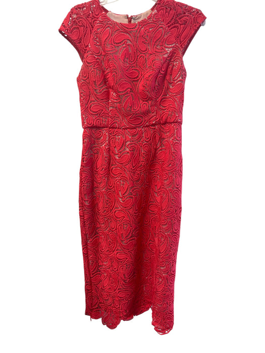 Shoshanna Size 4 Red Polyester Guipere Lace Overlay Cap Sleeve Lined Midi Dress Red / 4