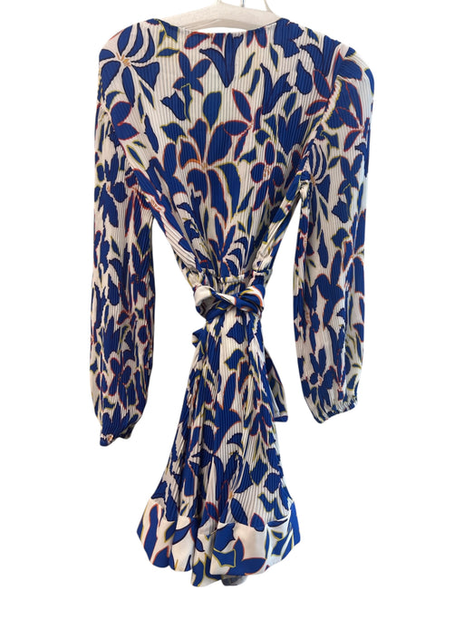 Milly Size 6 Blue Polyester Pleated V Neck Tie At Waist Long Sleeve Dress Blue / 6