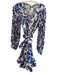 Milly Size 6 Blue Polyester Pleated V Neck Tie At Waist Long Sleeve Dress Blue / 6