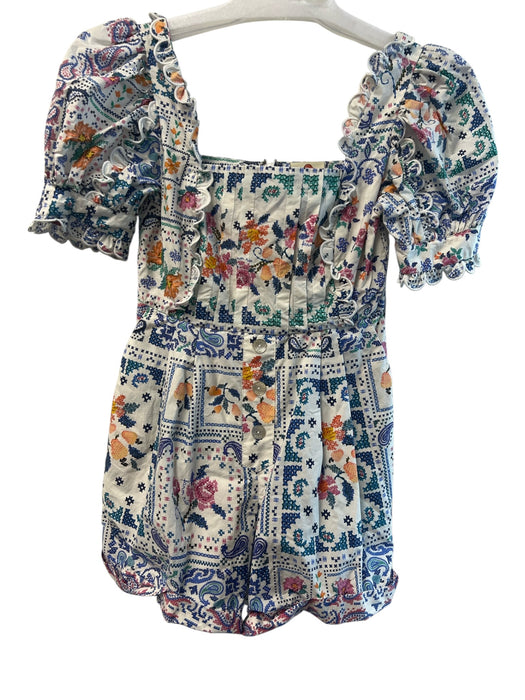 Farm Rio Size S White 100% Cotton Ruffled Puff Sleeves Cross Stitch Romper White / S