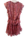 Misa Size M Red Polyester Split V Neck Pasley Cap Sleeve Ruffle Trim Dress Red / M