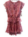 Misa Size M Red Polyester Split V Neck Pasley Cap Sleeve Ruffle Trim Dress Red / M
