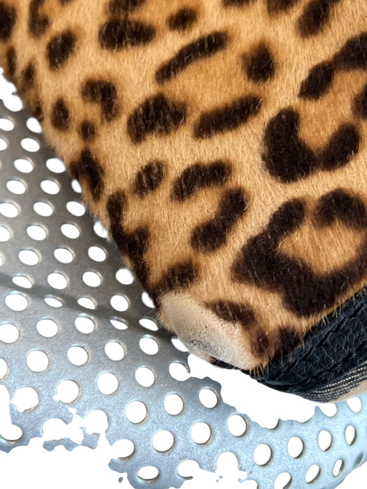 Burberry Black Brown Leather & Calf Fur Top Handle Leopard Print 3 Pocket Bag Black Brown / M