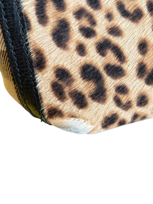 Burberry Black Brown Leather & Calf Fur Top Handle Leopard Print 3 Pocket Bag Black Brown / M